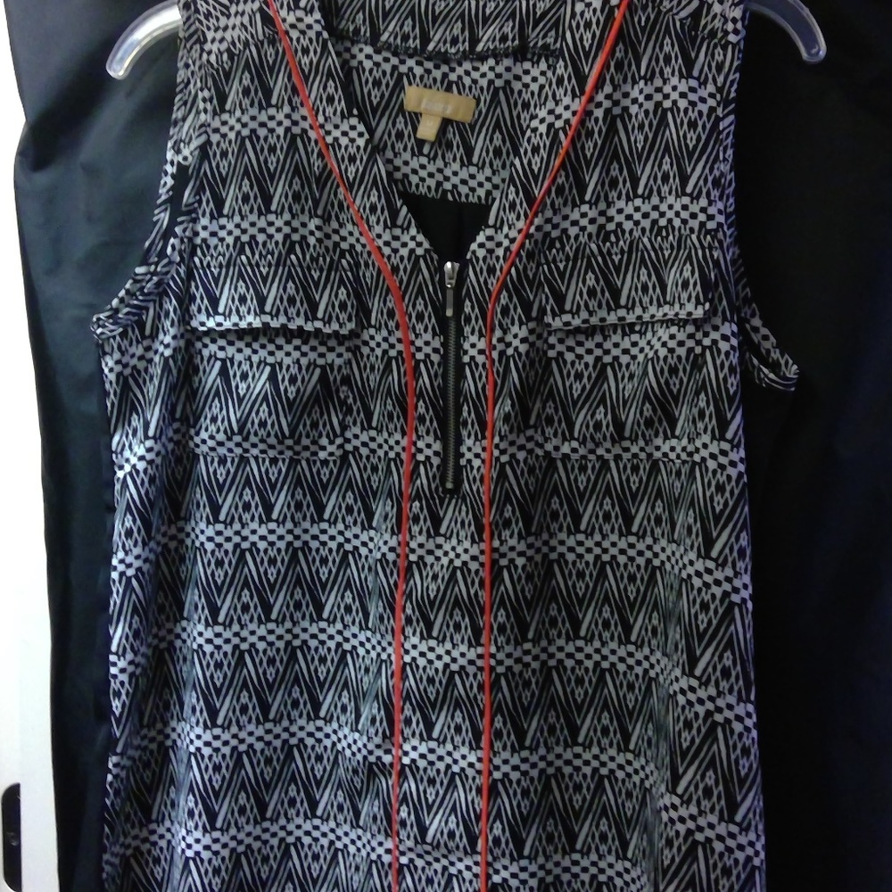 black and white with orange piping
